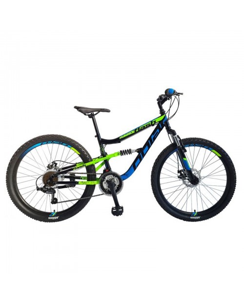 Bicicleta Mtb Polar Flash Full Suspension - 26 inch, Negru-Albastru-Verde